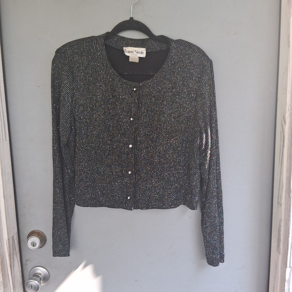 Vtg 90s Sparkly Black Rhinestone Cropped Bolero Jacket EUC 12 STUNNING Art Deco